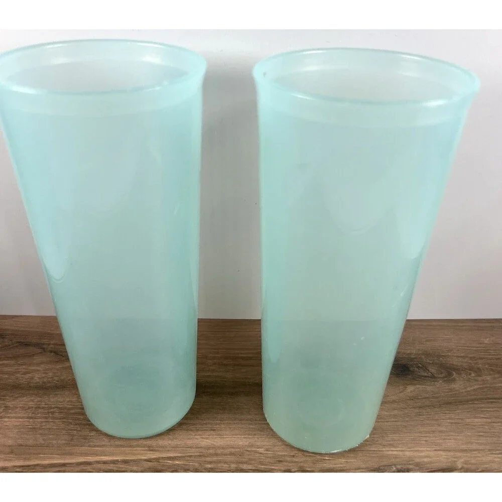 Two Vintage Tupperware Drinking Glasses #107 Blue Tall Pastel